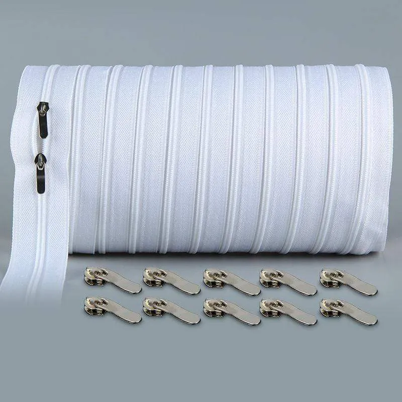 10 meters Zipper #3 White Quilt zipper Nylon coil zippers for sewing Craft