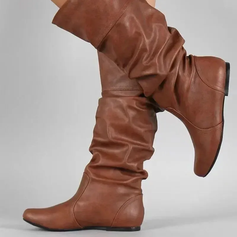 2023 Mid-Calf Boots Women Flat Shoes Spring Autumn Women High Boots Long Western Cowboy Boots Women Footwear Large size 35-43