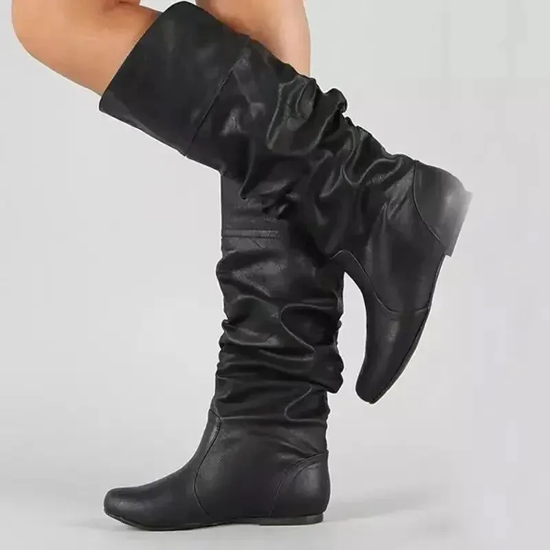 2023 Mid-Calf Boots Women Flat Shoes Spring Autumn Women High Boots Long Western Cowboy Boots Women Footwear Large size 35-43