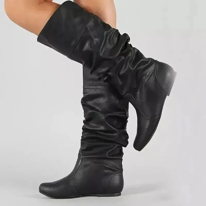 2023 Mid-Calf Boots Women Flat Shoes Spring Autumn Women High Boots Long Western Cowboy Boots Women Footwear Large size 35-43