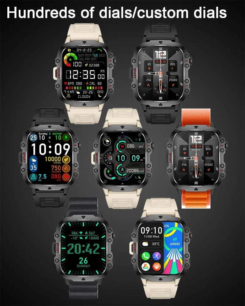 2025 Men's Military Smart Watch 1.96" HD BT Call Fitness Tracker IP68