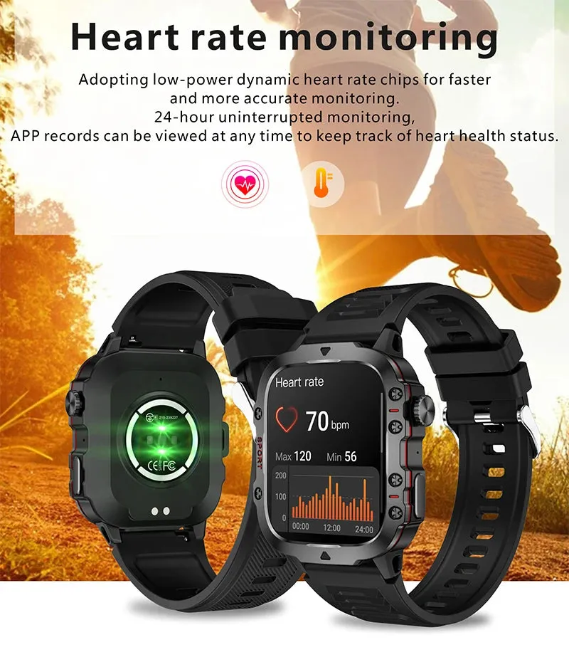 2025 Men's Military Smart Watch 1.96" HD BT Call Fitness Tracker IP68