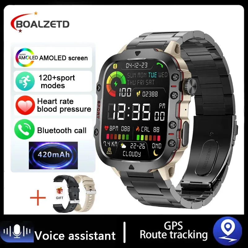 2025 Men's Military Smart Watch 1.96" HD BT Call Fitness Tracker IP68