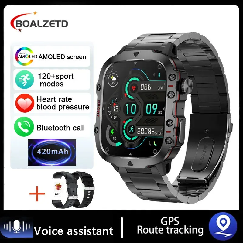 2025 Men's Military Smart Watch 1.96" HD BT Call Fitness Tracker IP68