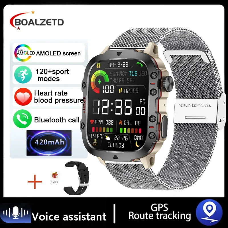2025 Men's Military Smart Watch 1.96" HD BT Call Fitness Tracker IP68