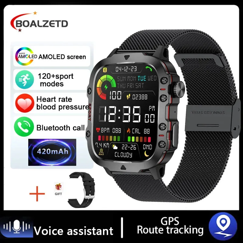 2025 Men's Military Smart Watch 1.96" HD BT Call Fitness Tracker IP68