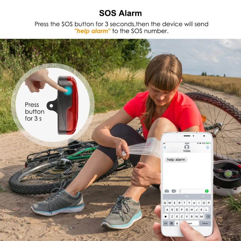 2G GPS Bike Bicycle LED Lamp Tracker Alarm System with SIM Card & 3 Month Standby Battery