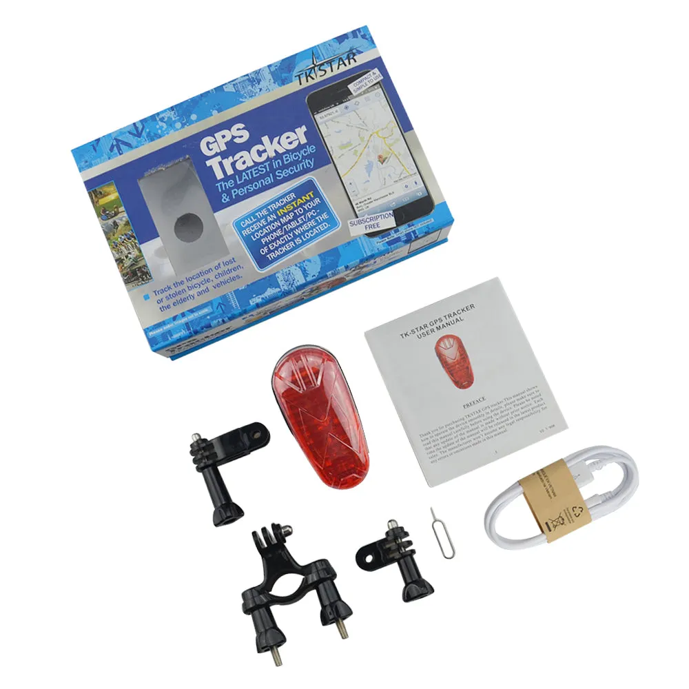 2G GPS Bike Bicycle LED Lamp Tracker Alarm System with SIM Card & 3 Month Standby Battery