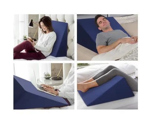 2X Memory Foam Wedge Pillow Neck Back Support with Cover Waterproof White Blue