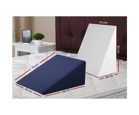 2X Memory Foam Wedge Pillow Neck Back Support with Cover Waterproof White Blue