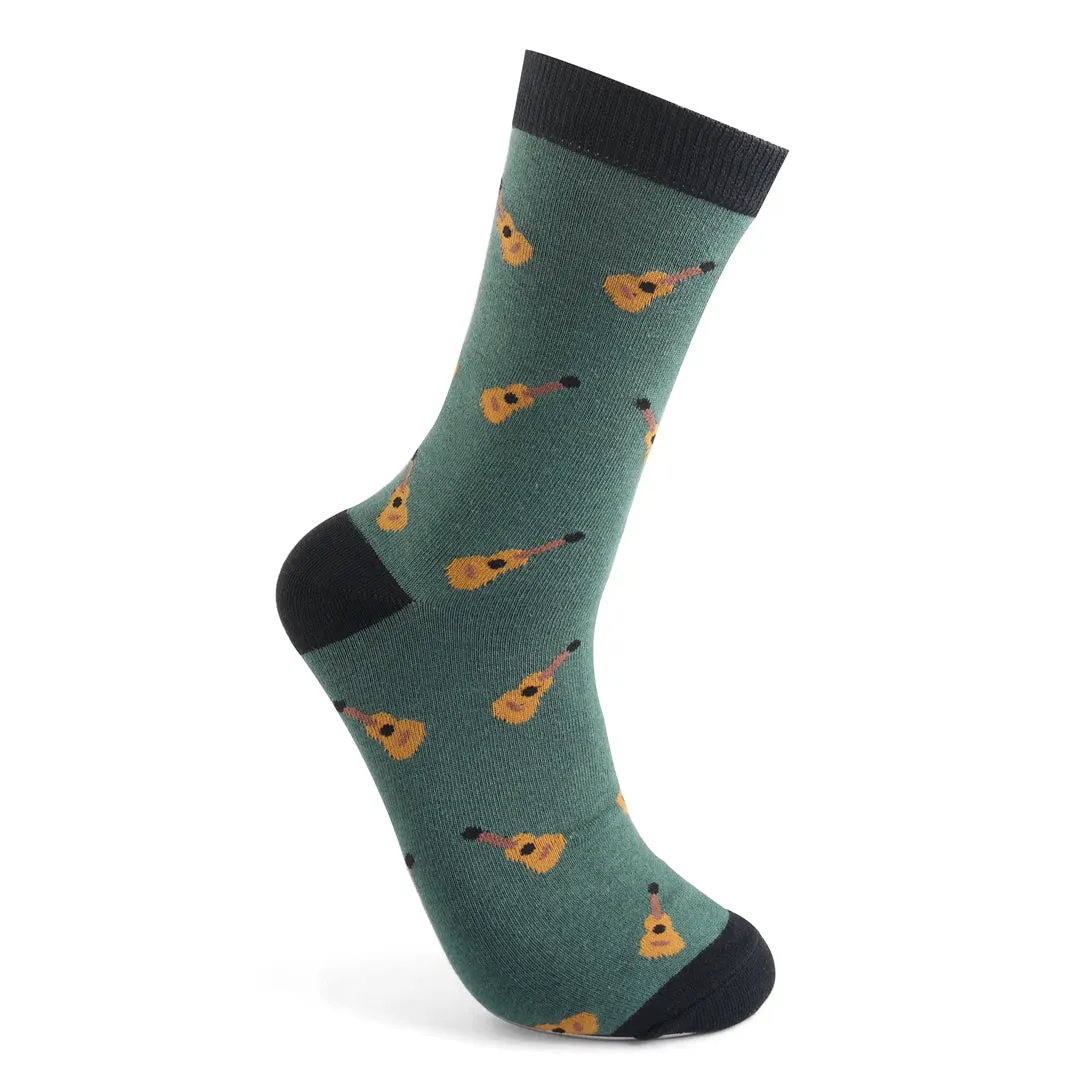 Acoustic Guitar Bamboo Socks in Green by Mr Sparrow, Size UK 7-11