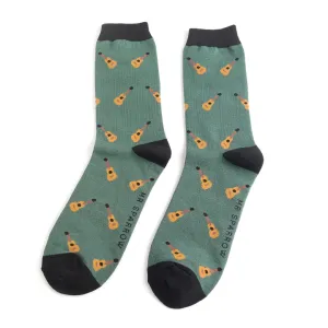 Acoustic Guitar Bamboo Socks in Green by Mr Sparrow, Size UK 7-11
