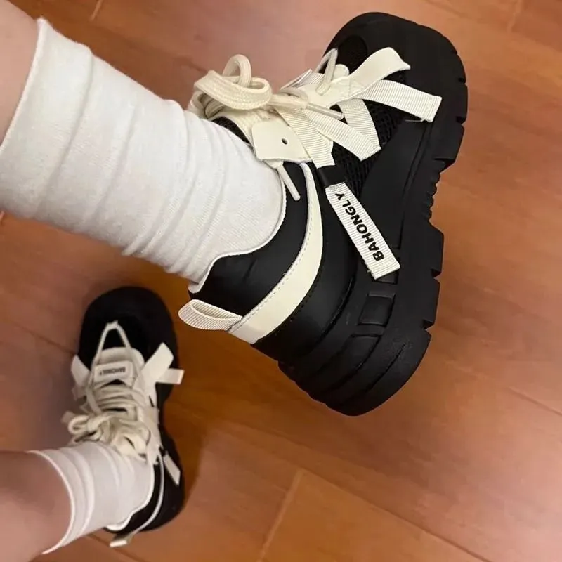 ADVBRIDGE  -  Cute Platform Shoes for Women Black Collegiate Style Breathable Height Increase Versatile for Daily Use Womens Footwear