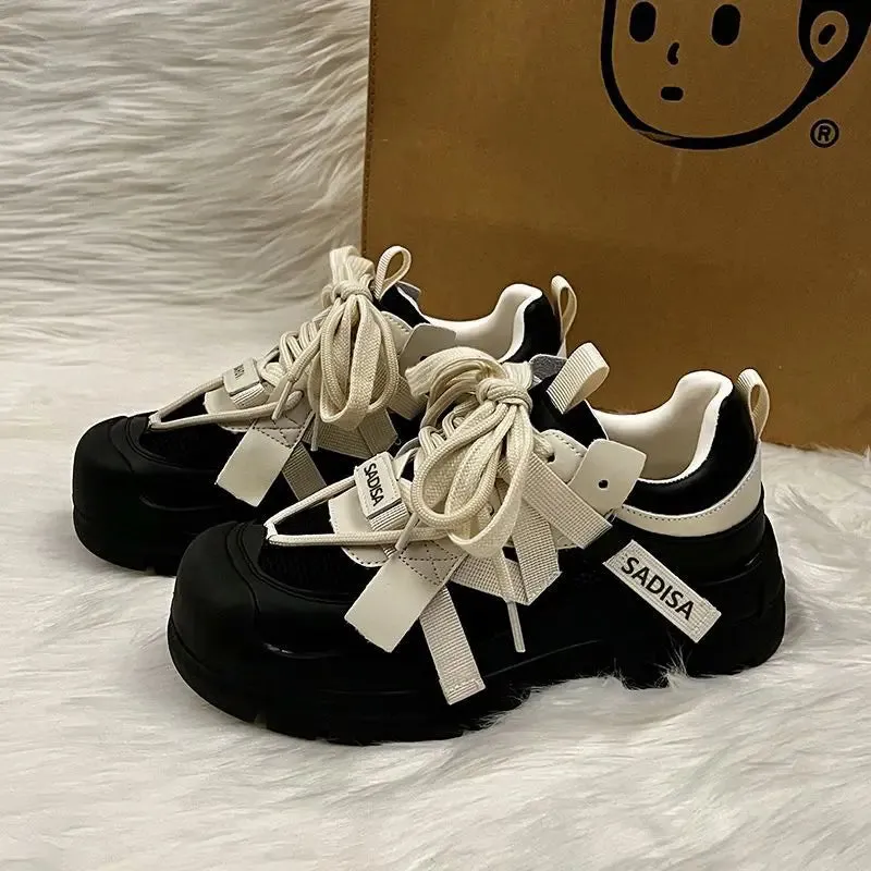 ADVBRIDGE  -  Cute Platform Shoes for Women Black Collegiate Style Breathable Height Increase Versatile for Daily Use Womens Footwear