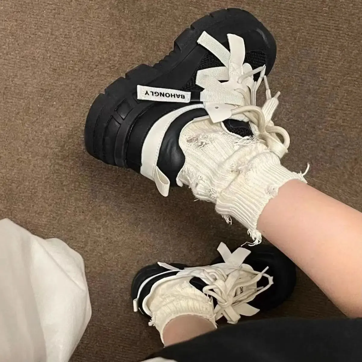 ADVBRIDGE  -  Cute Platform Shoes for Women Black Collegiate Style Breathable Height Increase Versatile for Daily Use Womens Footwear