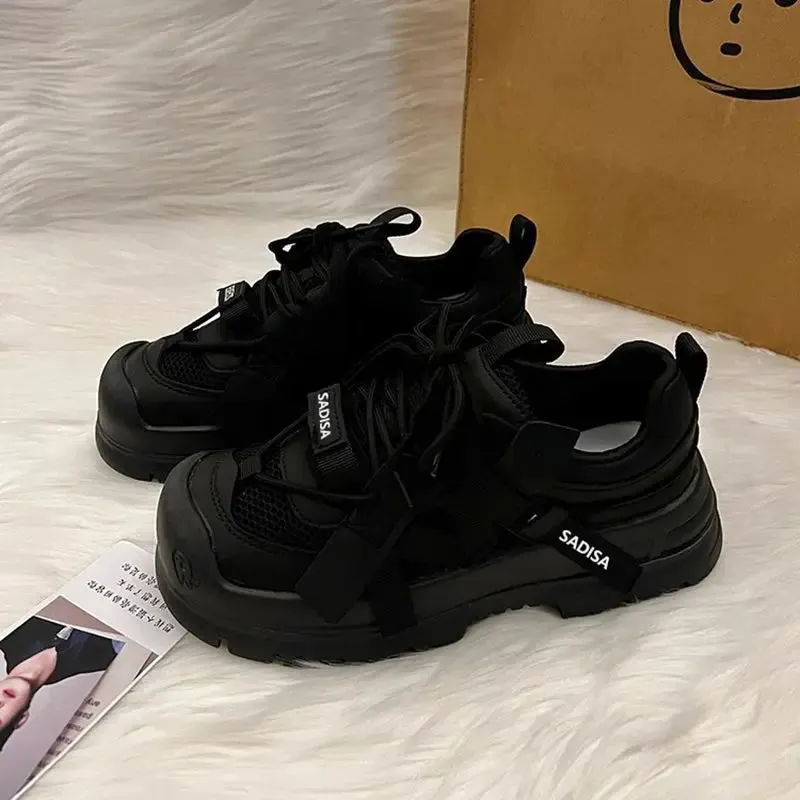 ADVBRIDGE  -  Cute Platform Shoes for Women Black Collegiate Style Breathable Height Increase Versatile for Daily Use Womens Footwear
