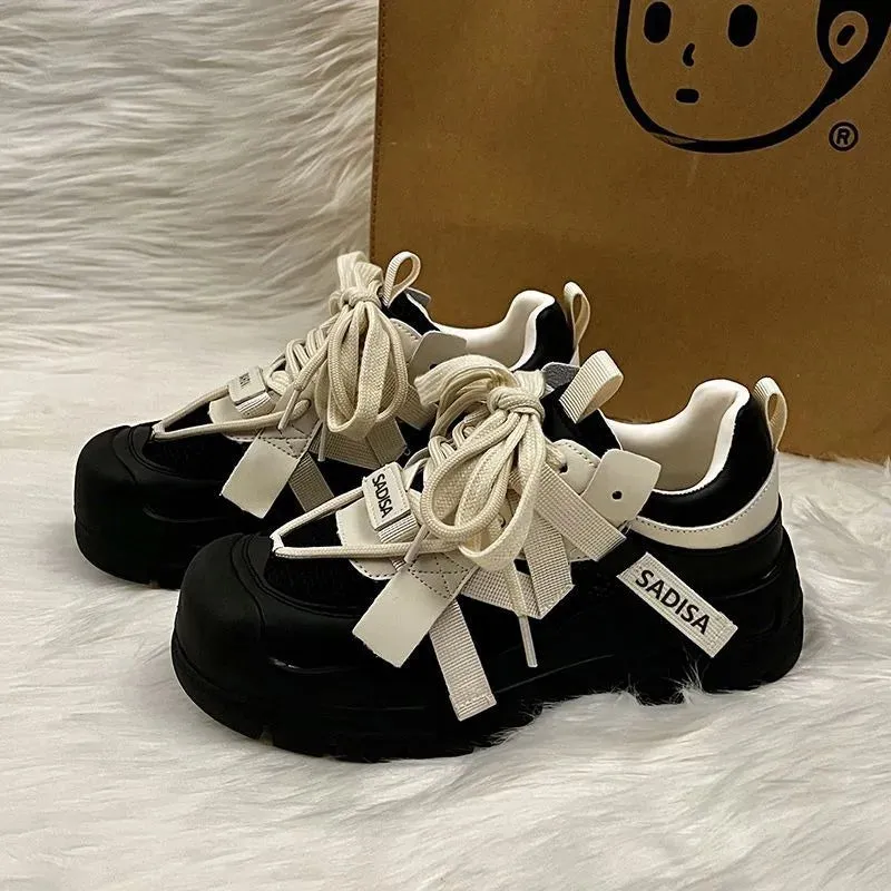 ADVBRIDGE  -  Cute Platform Shoes for Women Black Collegiate Style Breathable Height Increase Versatile for Daily Use Womens Footwear