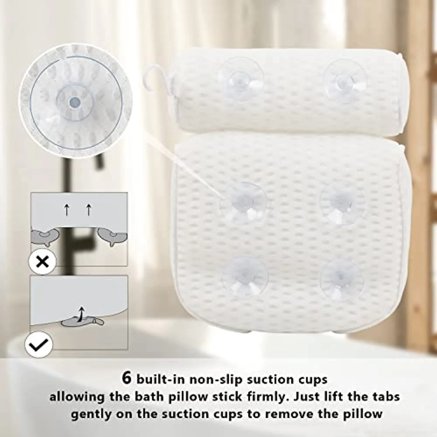 AEROiVi Bathtub Pillow Headrest Bath Pillows for Tub Neck and Back Support with Non Slip Suction Cups Spa Bath Cushion