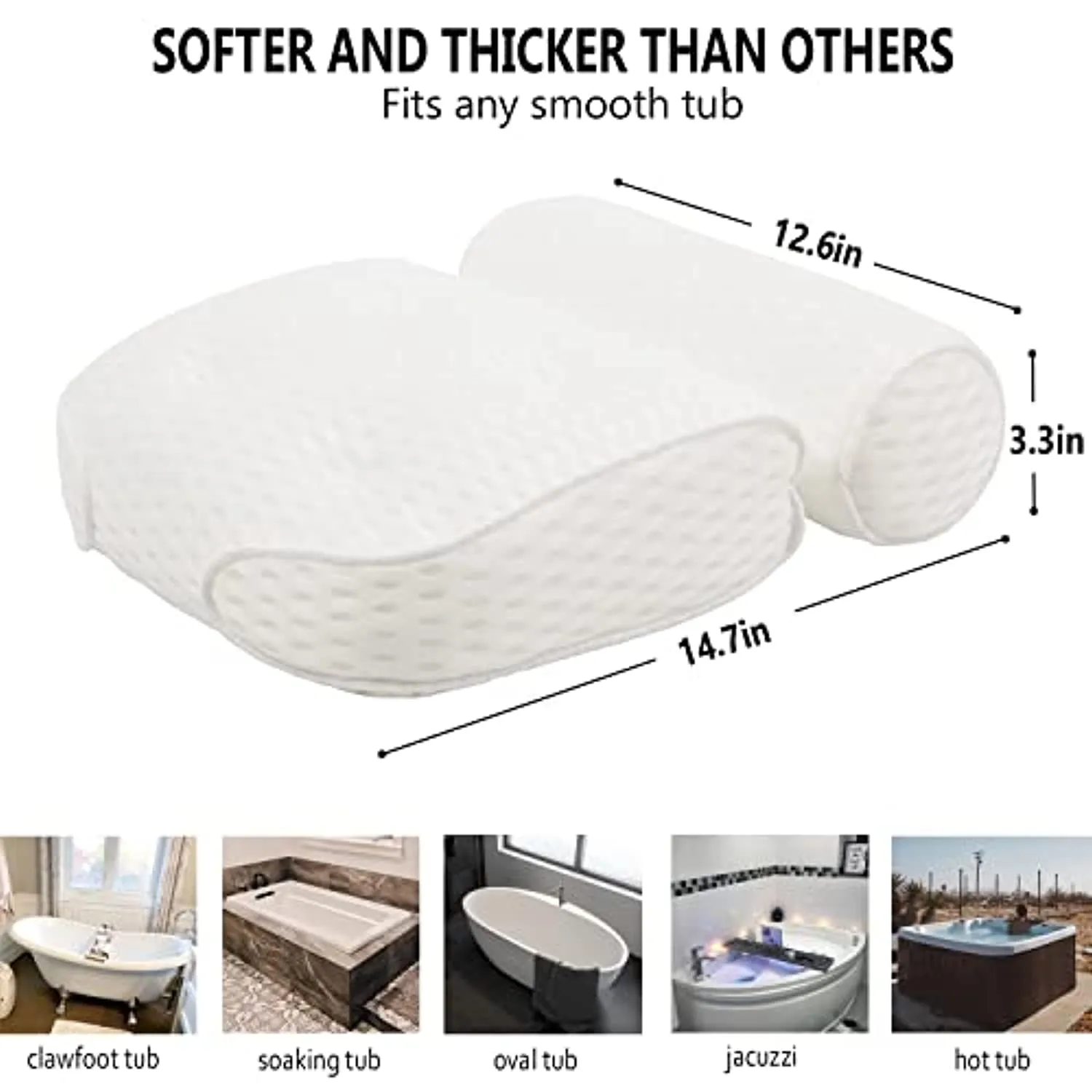 AEROiVi Bathtub Pillow Headrest Bath Pillows for Tub Neck and Back Support with Non Slip Suction Cups Spa Bath Cushion