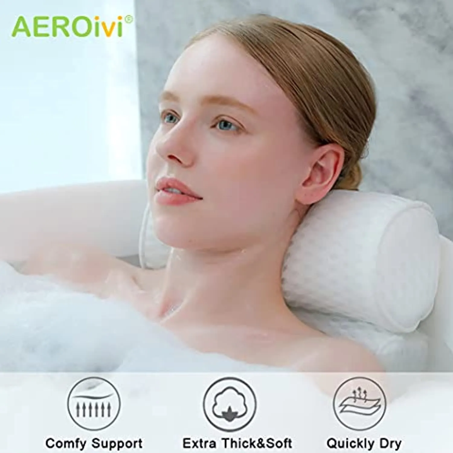 AEROiVi Bathtub Pillow Headrest Bath Pillows for Tub Neck and Back Support with Non Slip Suction Cups Spa Bath Cushion