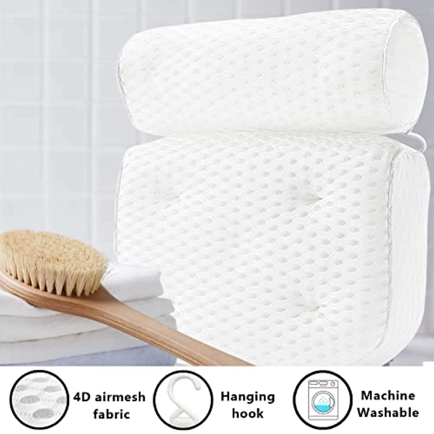 AEROiVi Bathtub Pillow Headrest Bath Pillows for Tub Neck and Back Support with Non Slip Suction Cups Spa Bath Cushion