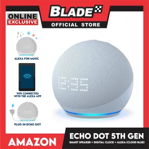 Amazon Echo Dot 5th Gen Smart Speaker with Digital Clock and Alexa (Cloud Blue)