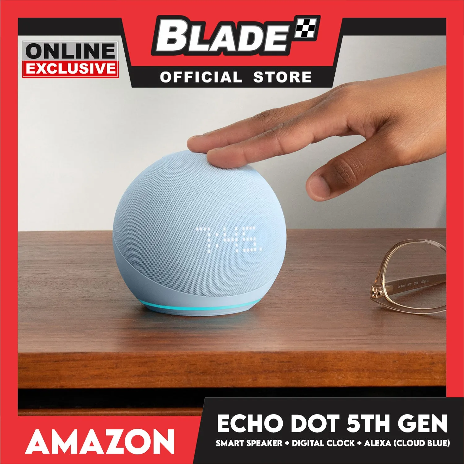 Amazon Echo Dot 5th Gen Smart Speaker with Digital Clock and Alexa (Cloud Blue)