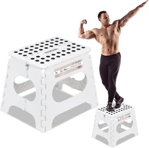 Awesome Folding Step Stool - 11" - Super Strong Sturdy Enough to Hold 300 Lb - Lightweight Foldable Step Stool for Adults and Kids - Opens with one Flip - Great for Kitchen, Bathroom and Bedroom | White