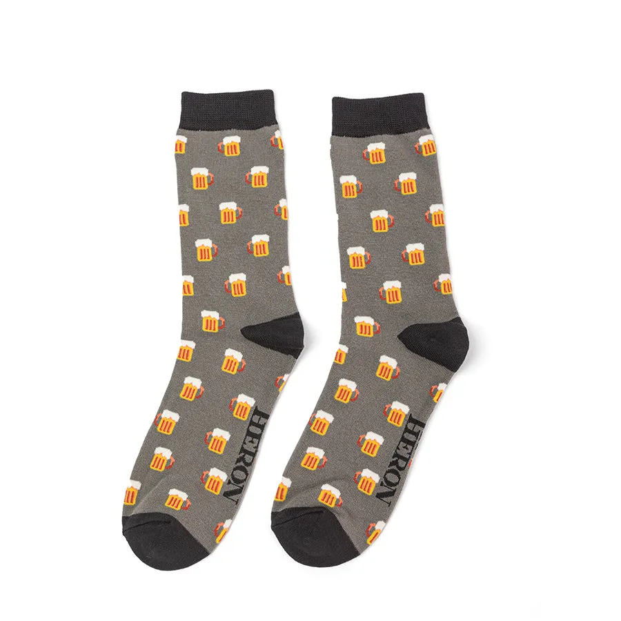 Beer Bamboo Socks in Grey by Mr Sparrow, Size UK 7-11