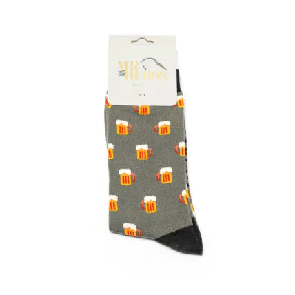 Beer Bamboo Socks in Grey by Mr Sparrow, Size UK 7-11