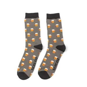Beer Bamboo Socks in Grey by Mr Sparrow, Size UK 7-11