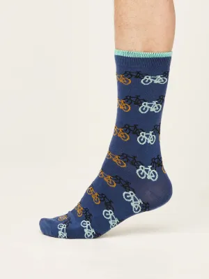 Bicycle Race Bamboo Socks in Mineral Blue by Thought, Size 7-11