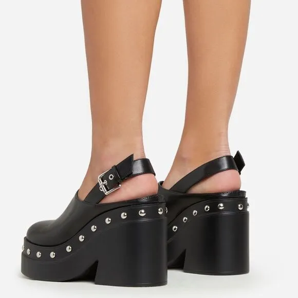 BLACK STUDDED DETAIL CLOSED TOE SLINGBACK