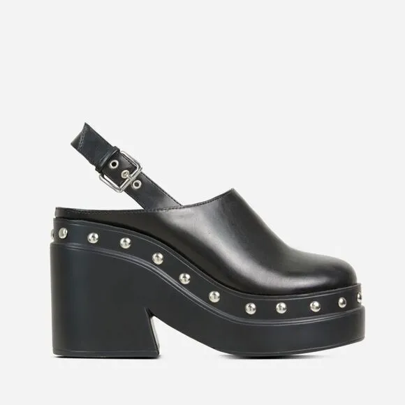 BLACK STUDDED DETAIL CLOSED TOE SLINGBACK