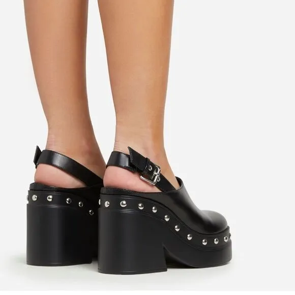 BLACK STUDDED DETAIL CLOSED TOE SLINGBACK