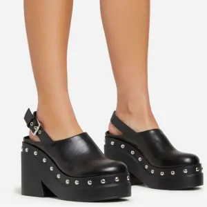 BLACK STUDDED DETAIL CLOSED TOE SLINGBACK
