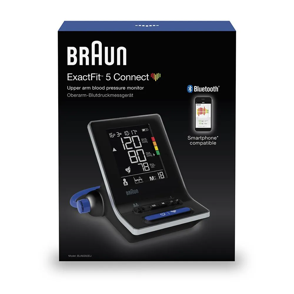 Braun - ExactFit 5 Upper Arm blood Pressure Monitor Bluetooth Connected - BUA6350CEME
