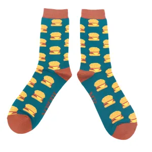 Burger Bamboo Socks in Teal by Mr Heron, Size UK 7-11