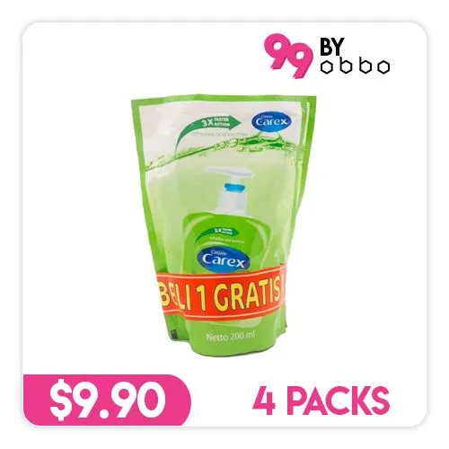 Carex Anti Bacterial Handwash Refill Pack - Aloe Vera - 4 Packs - 200ml each