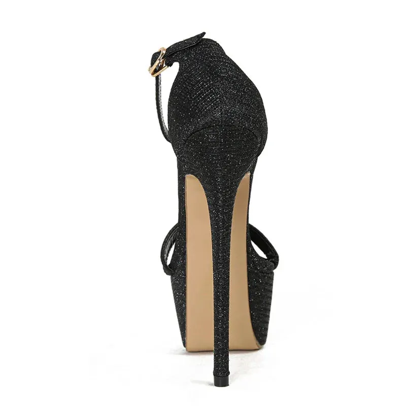 Catwalk Sequined Platform Sandals For Women Sexy Open Toe Party Stripper Heels Pole Dance Shoes