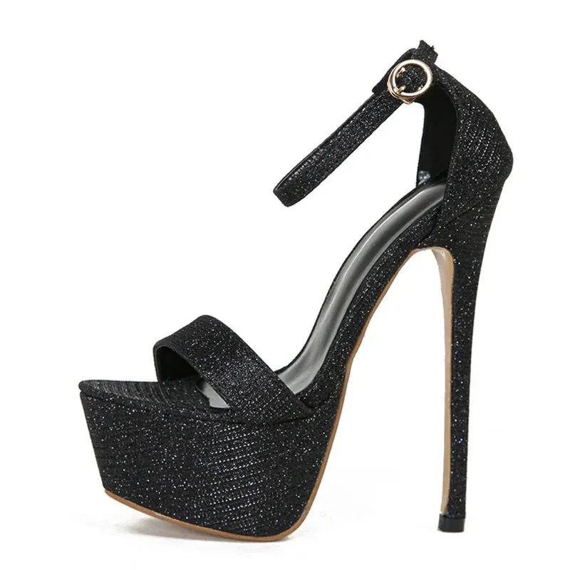 Catwalk Sequined Platform Sandals For Women Sexy Open Toe Party Stripper Heels Pole Dance Shoes