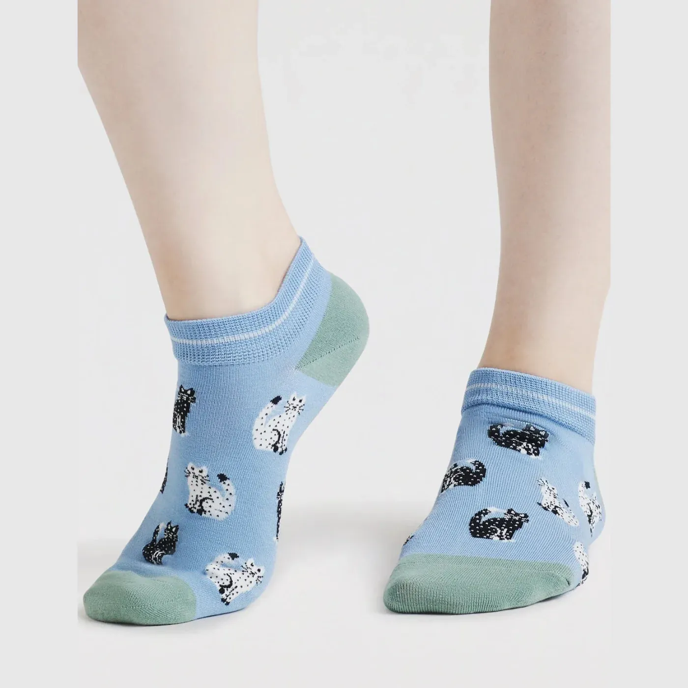 Celia Cat Organic CottonTrainer Socks in Blue by Thought, Size 4-7