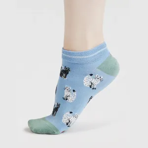 Celia Cat Organic CottonTrainer Socks in Blue by Thought, Size 4-7