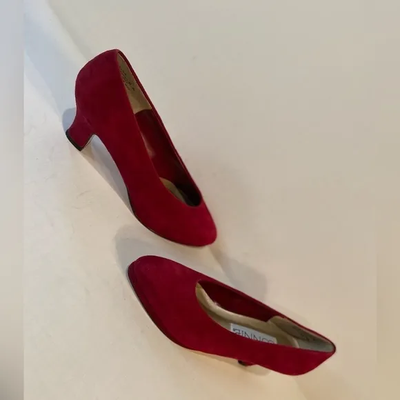 Connie~Vintage Red Suede Leather~Almond Toe~Block Heel~Wedge Slip-On~Size 6.5B