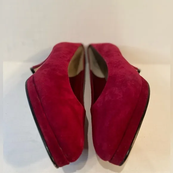 Connie~Vintage Red Suede Leather~Almond Toe~Block Heel~Wedge Slip-On~Size 6.5B