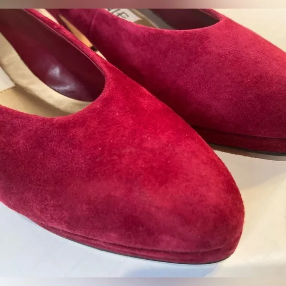 Connie~Vintage Red Suede Leather~Almond Toe~Block Heel~Wedge Slip-On~Size 6.5B