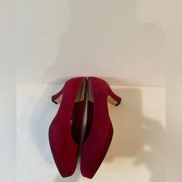 Connie~Vintage Red Suede Leather~Almond Toe~Block Heel~Wedge Slip-On~Size 6.5B