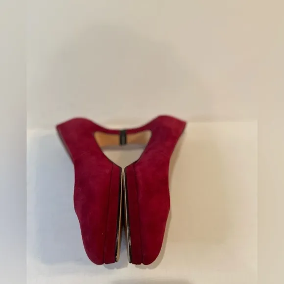 Connie~Vintage Red Suede Leather~Almond Toe~Block Heel~Wedge Slip-On~Size 6.5B