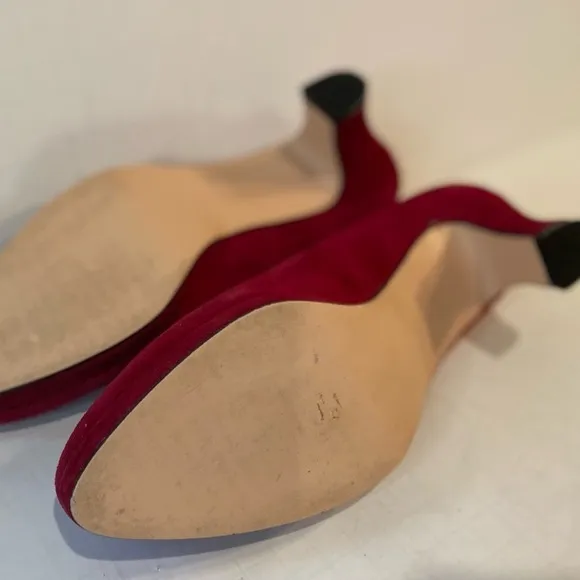 Connie~Vintage Red Suede Leather~Almond Toe~Block Heel~Wedge Slip-On~Size 6.5B