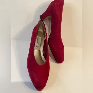 Connie~Vintage Red Suede Leather~Almond Toe~Block Heel~Wedge Slip-On~Size 6.5B